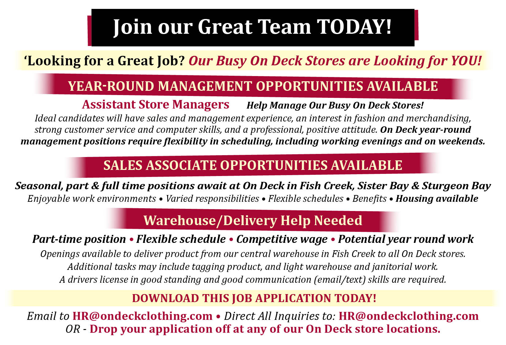 On Deck Help Wanted Job List 4-27-2024
